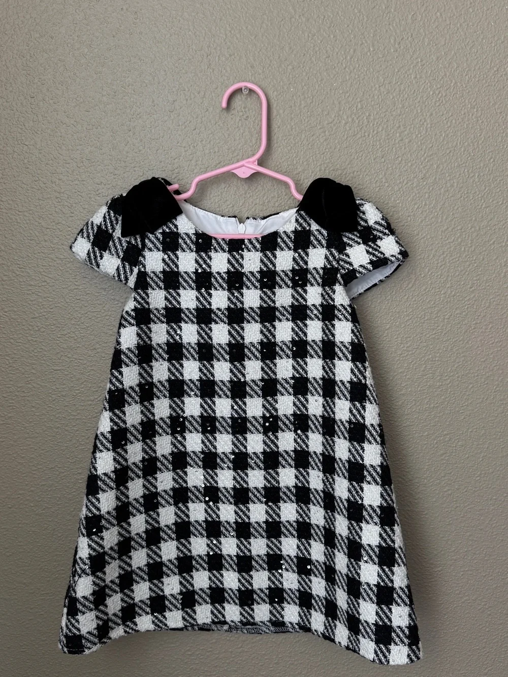 Blueberi Boulevard Black and White Gingham Dress with Velvet Shoulder Bows